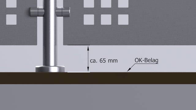 Maßskizze Lochblechfüllung: ca. 65 mm von Oberkante Belag bis Unterkante Lochblech